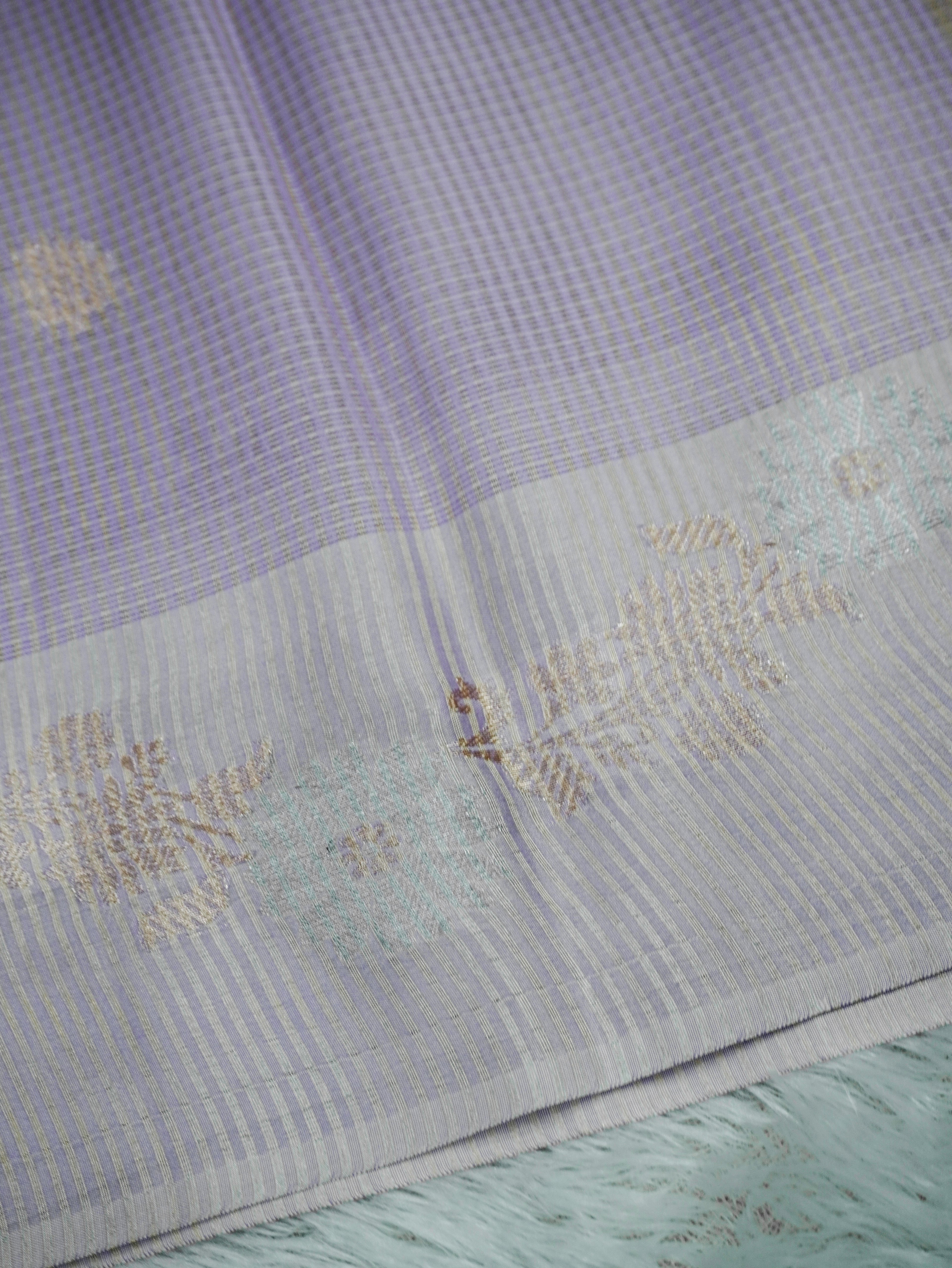 Lavender Tissue Banarasi Saree with Floral Buti & Silver Zari Border