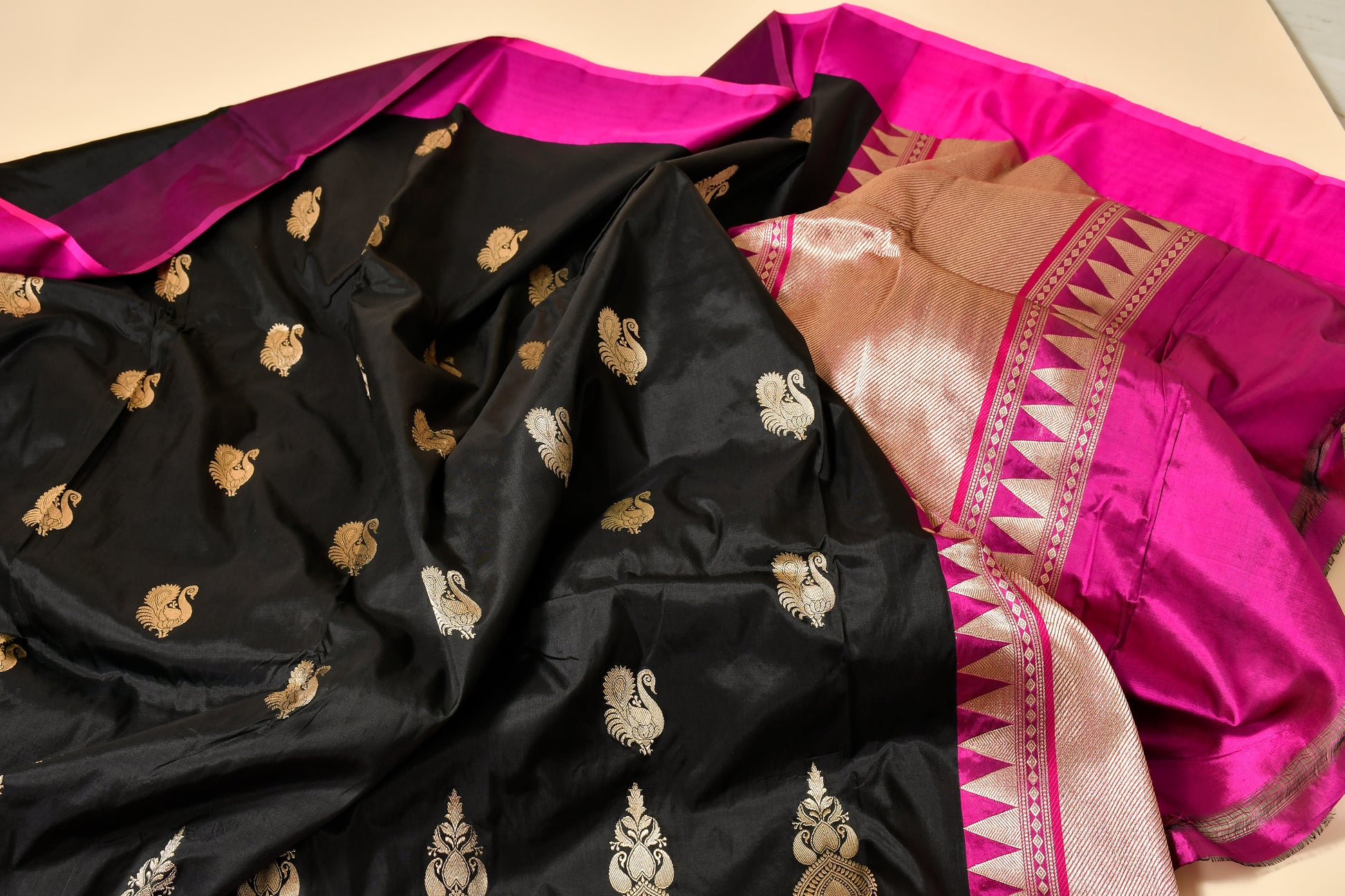 Black Banarasi Handloom Katan Silk Saree