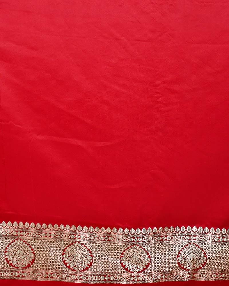 Red Art Silk Banarasi Saree with Zari Buti & Floral Jaal Border