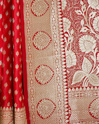 Red Art Silk Banarasi Saree with Zari Buti & Floral Jaal Border