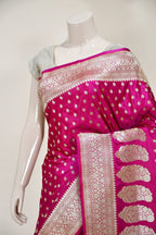 Rani Pink Art Silk Banarasi Saree with Zari Buti & Floral Jaal Border