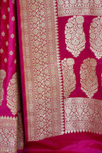 Rani Pink Art Silk Banarasi Saree with Zari Buti & Floral Jaal Border