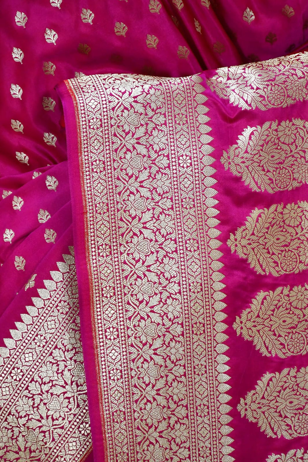 Rani Pink Art Silk Banarasi Saree with Zari Buti & Floral Jaal Border