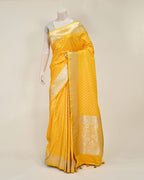 Yellow Art Silk Banarasi Saree with Zari Buti & Traditional Jaal Border