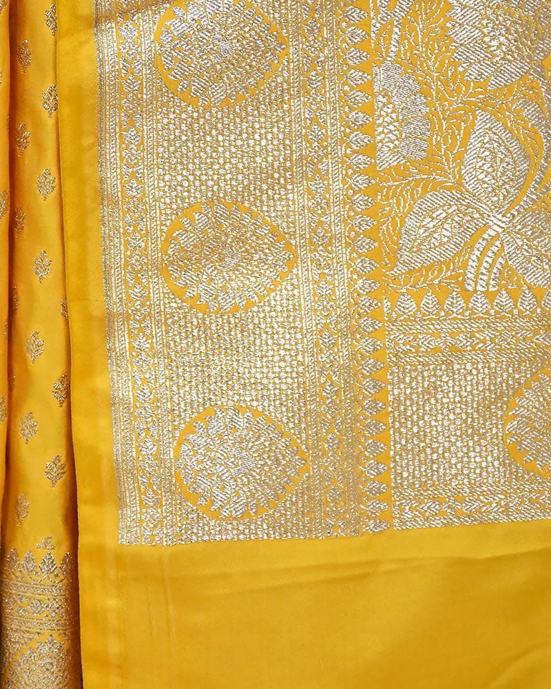 Yellow Art Silk Banarasi Saree with Zari Buti & Traditional Jaal Border