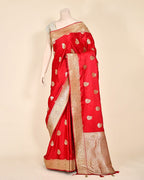 Red Art Silk Banarasi Saree with Paisley Zari Buti & Meenakari-Style Border