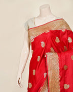 Red Art Silk Banarasi Saree with Paisley Zari Buti & Meenakari-Style Border
