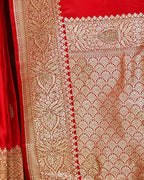 Red Art Silk Banarasi Saree with Paisley Zari Buti & Meenakari-Style Border