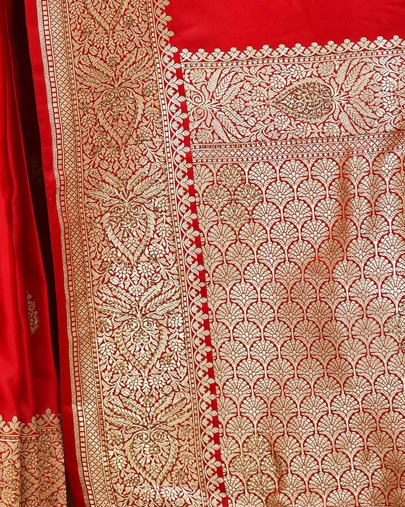 Red Art Silk Banarasi Saree with Paisley Zari Buti & Meenakari-Style Border