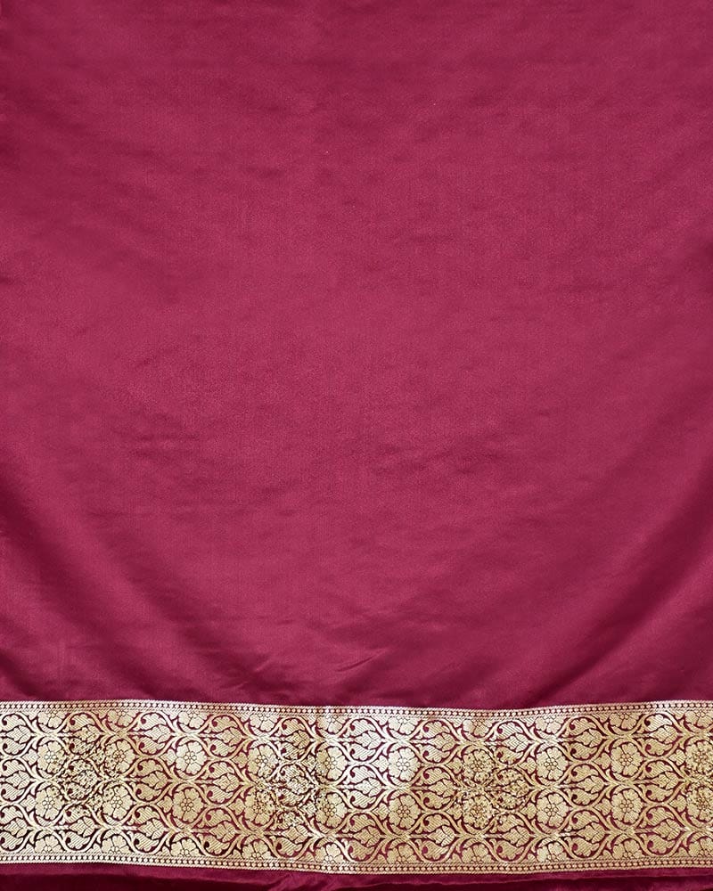 Wine Art Silk Banarasi Saree with Zari Buti & Floral Jaal Border