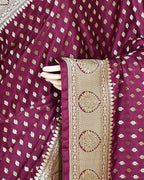 Wine Art Silk Banarasi Saree with Zari Buti & Floral Jaal Border