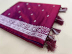 Wine Banarasi Mashru Katan Silk Saree