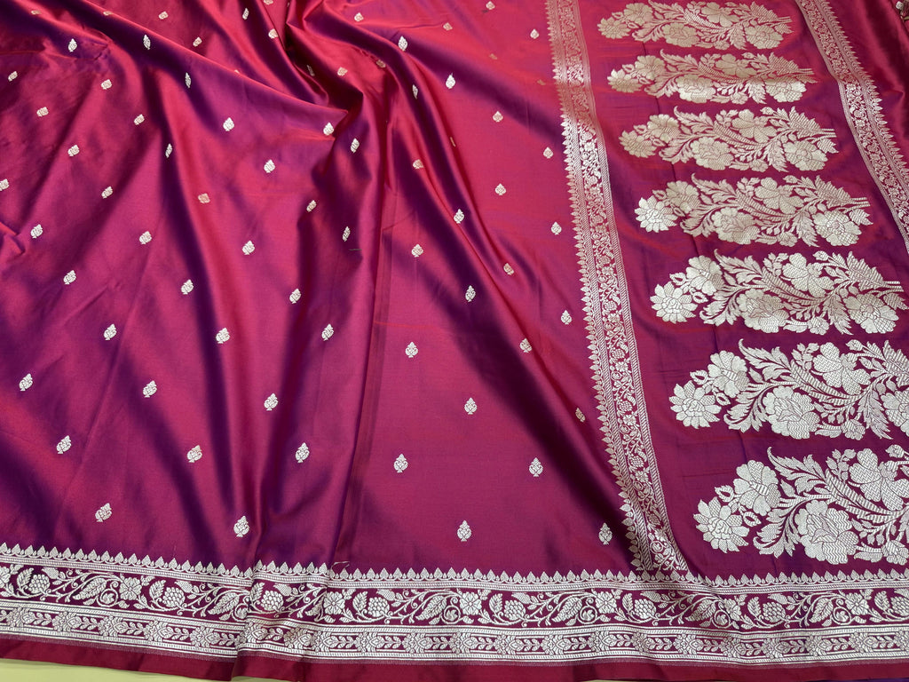 Wine Banarasi Mashru Katan Silk Saree