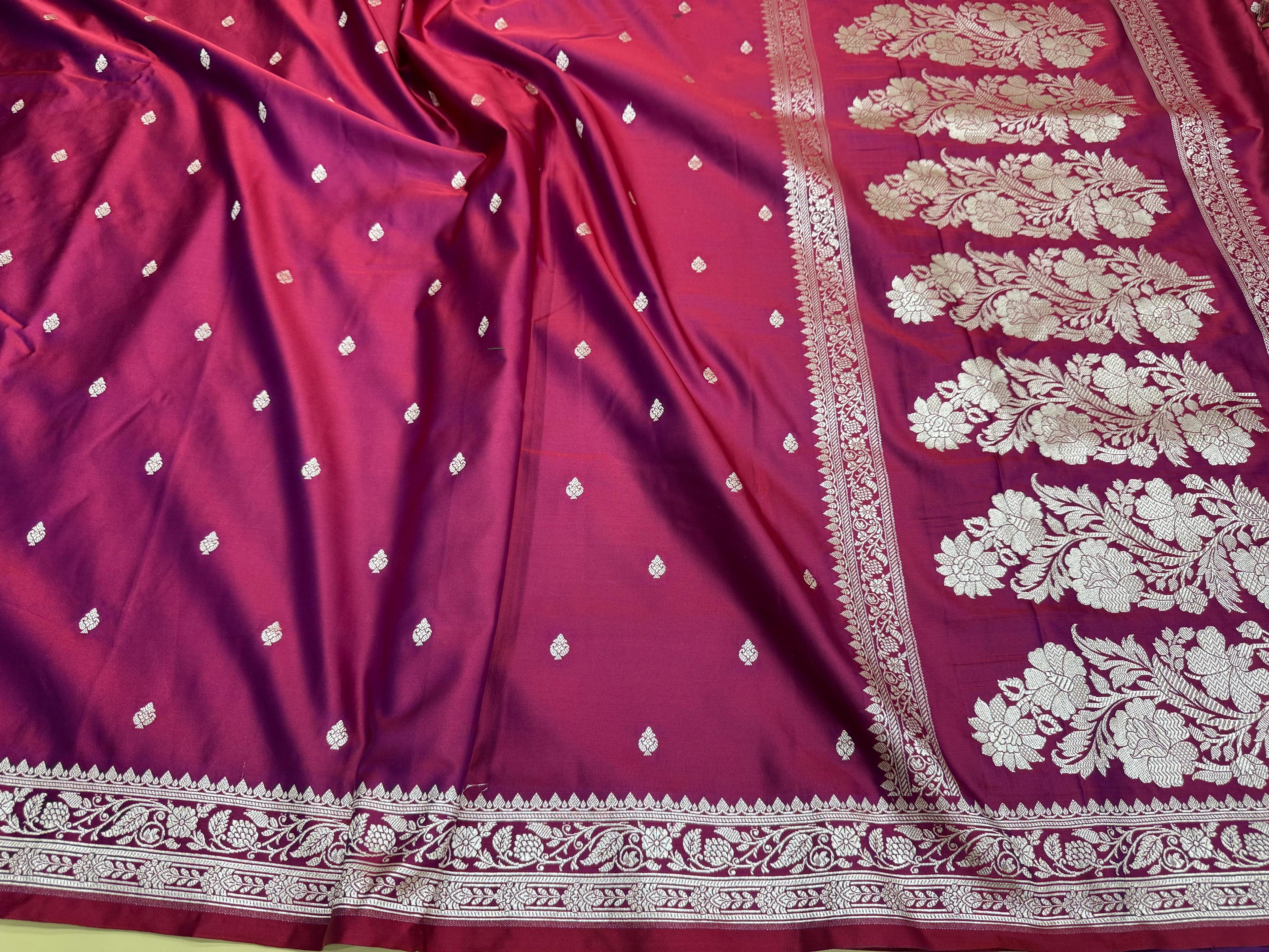 Wine Banarasi Mashru Katan Silk Saree