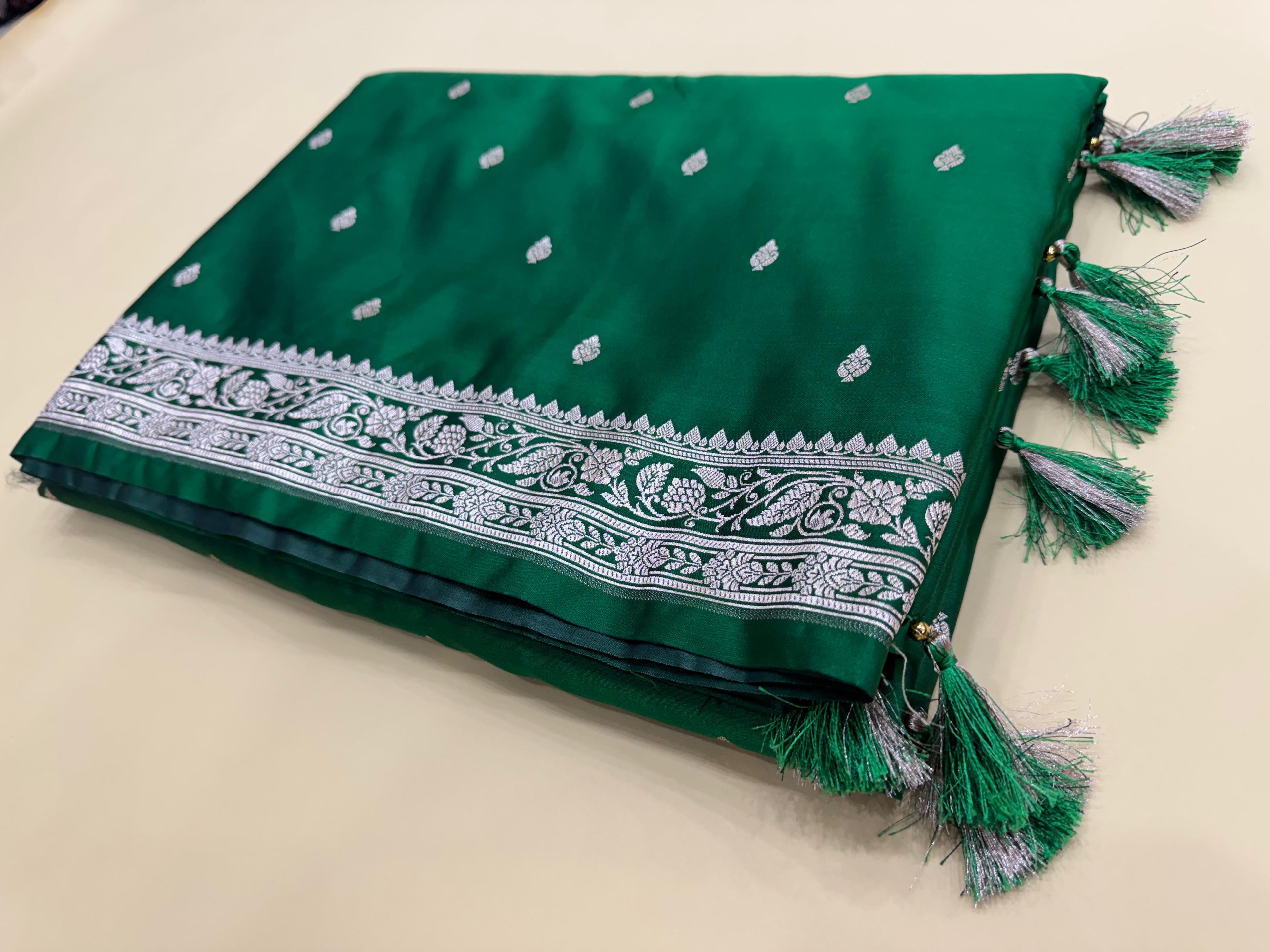 Emerald Green Banarasi Mashru Katan Silk Saree