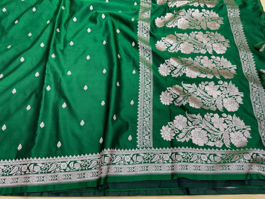 Emerald Green Banarasi Mashru Katan Silk Saree