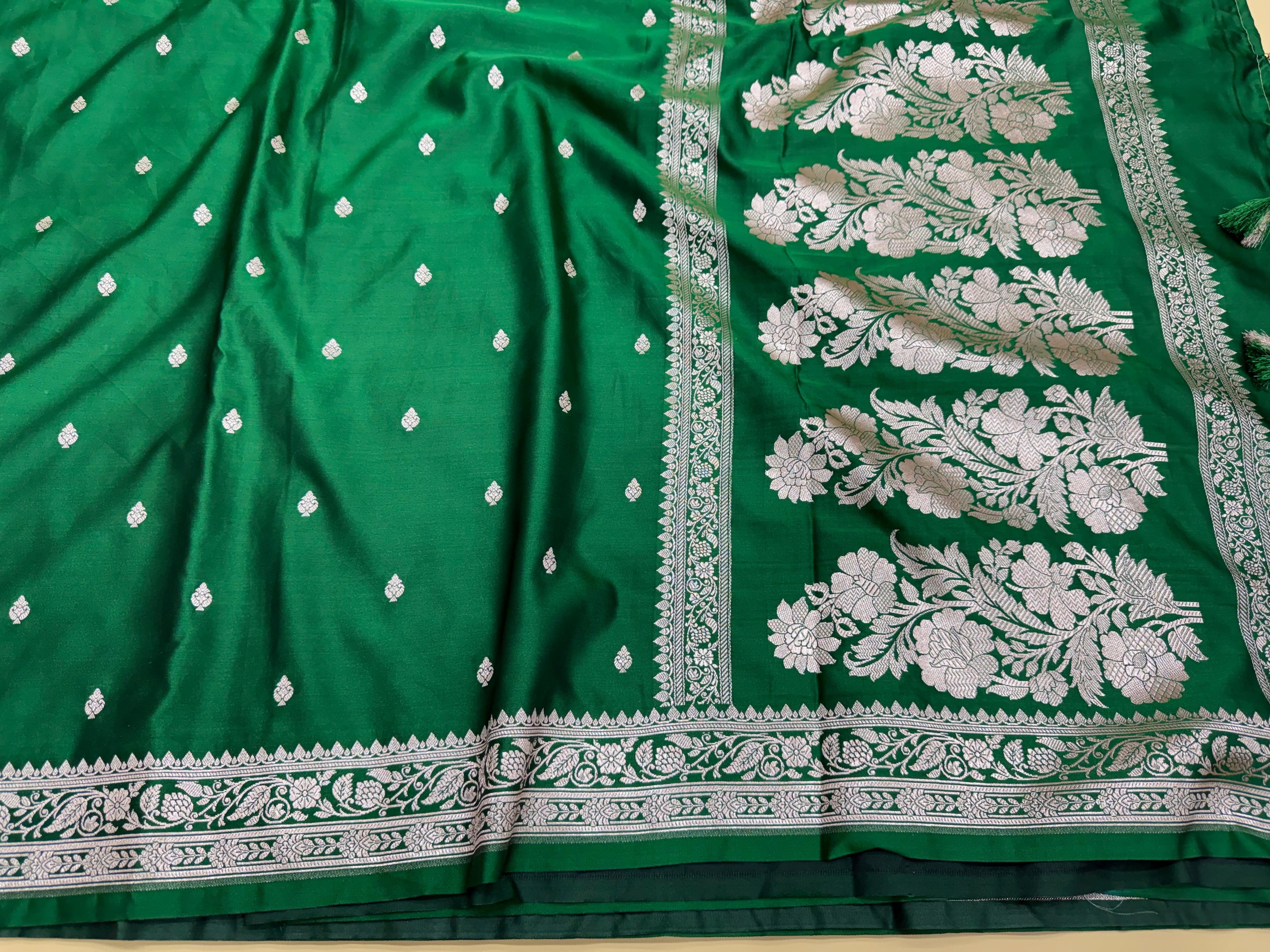 Emerald Green Banarasi Mashru Katan Silk Saree