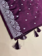 Wine Banarasi Mashru Katan Silk Saree