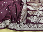 Wine Banarasi Mashru Katan Silk Saree