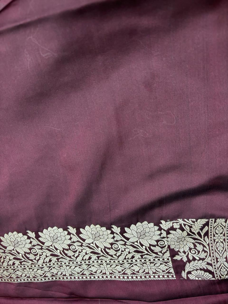 Wine Banarasi Mashru Katan Silk Saree