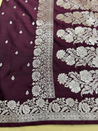Wine Banarasi Mashru Katan Silk Saree