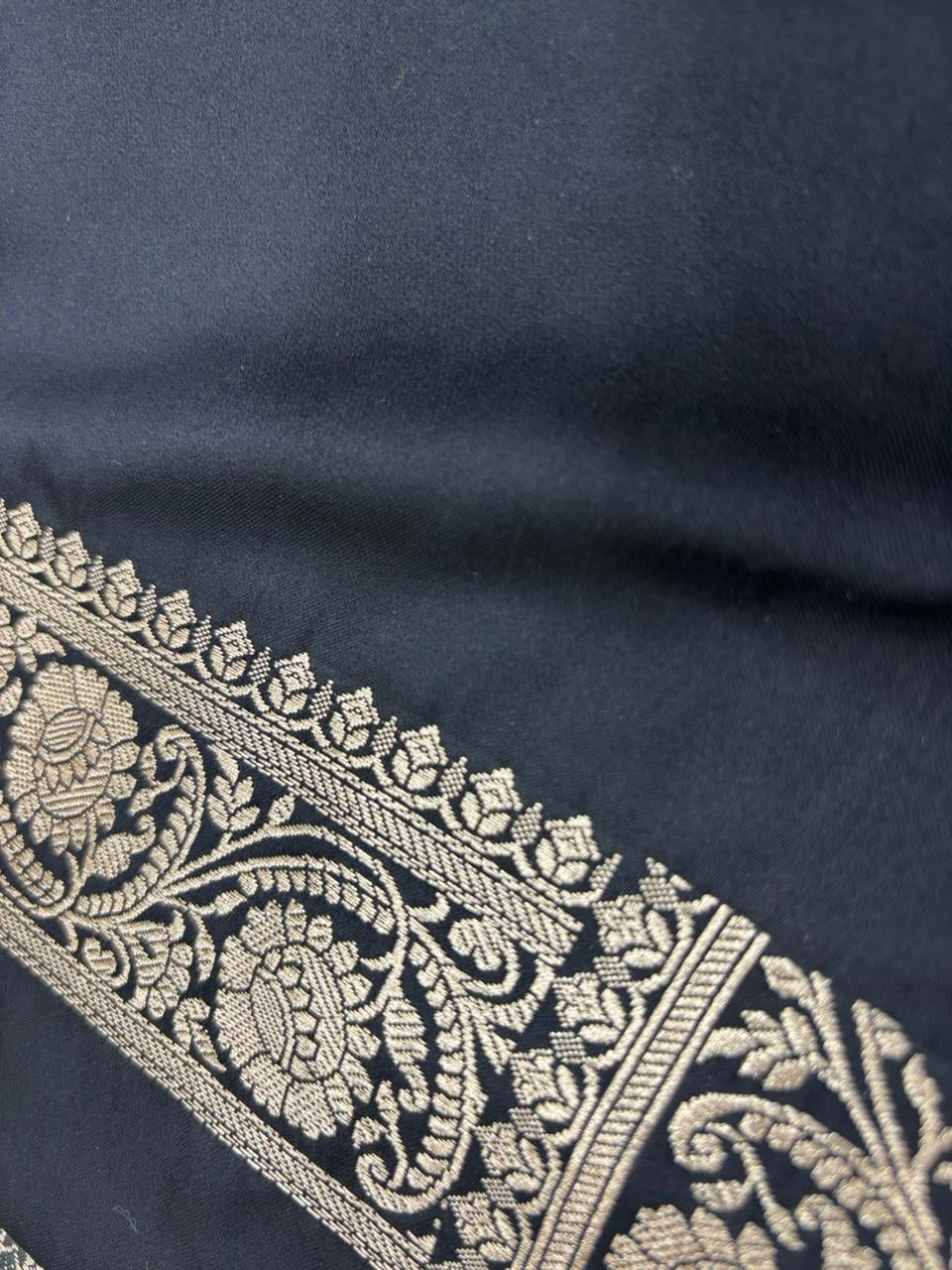 Navy Blue Banarasi Mashru Katan Silk Saree