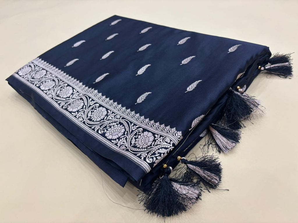 Navy Blue Banarasi Mashru Katan Silk Saree