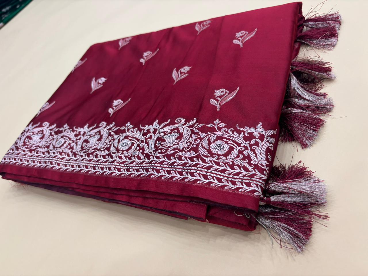 Red Banarasi Mashru Katan Silk Saree
