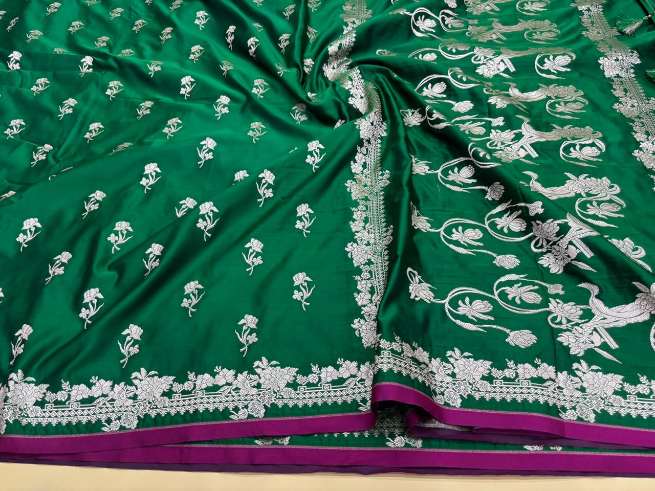 Emerald Green Banarasi Mashru Katan Silk Saree