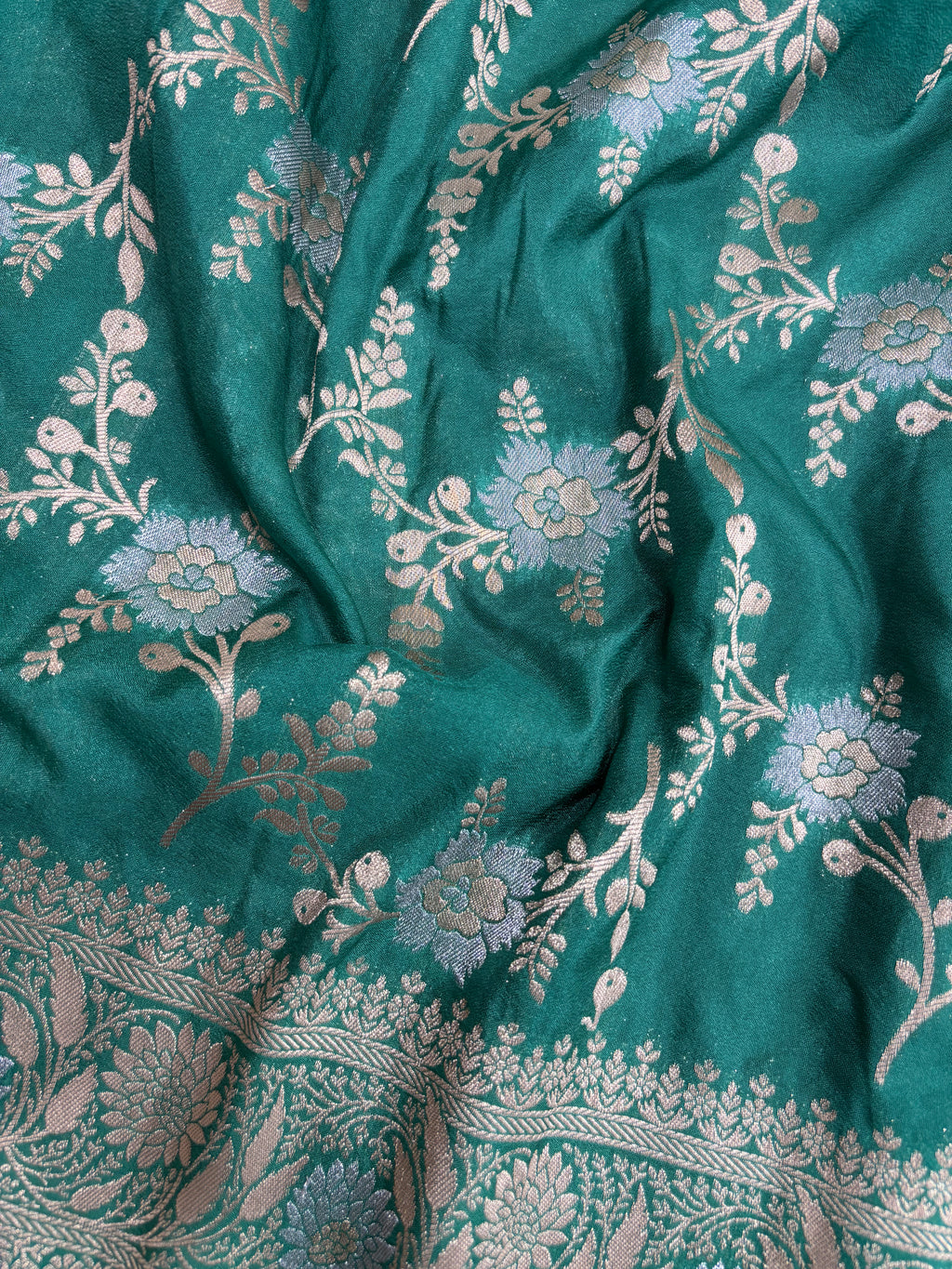 Teal Green Banarasi Georgette Alfi Meena Saree