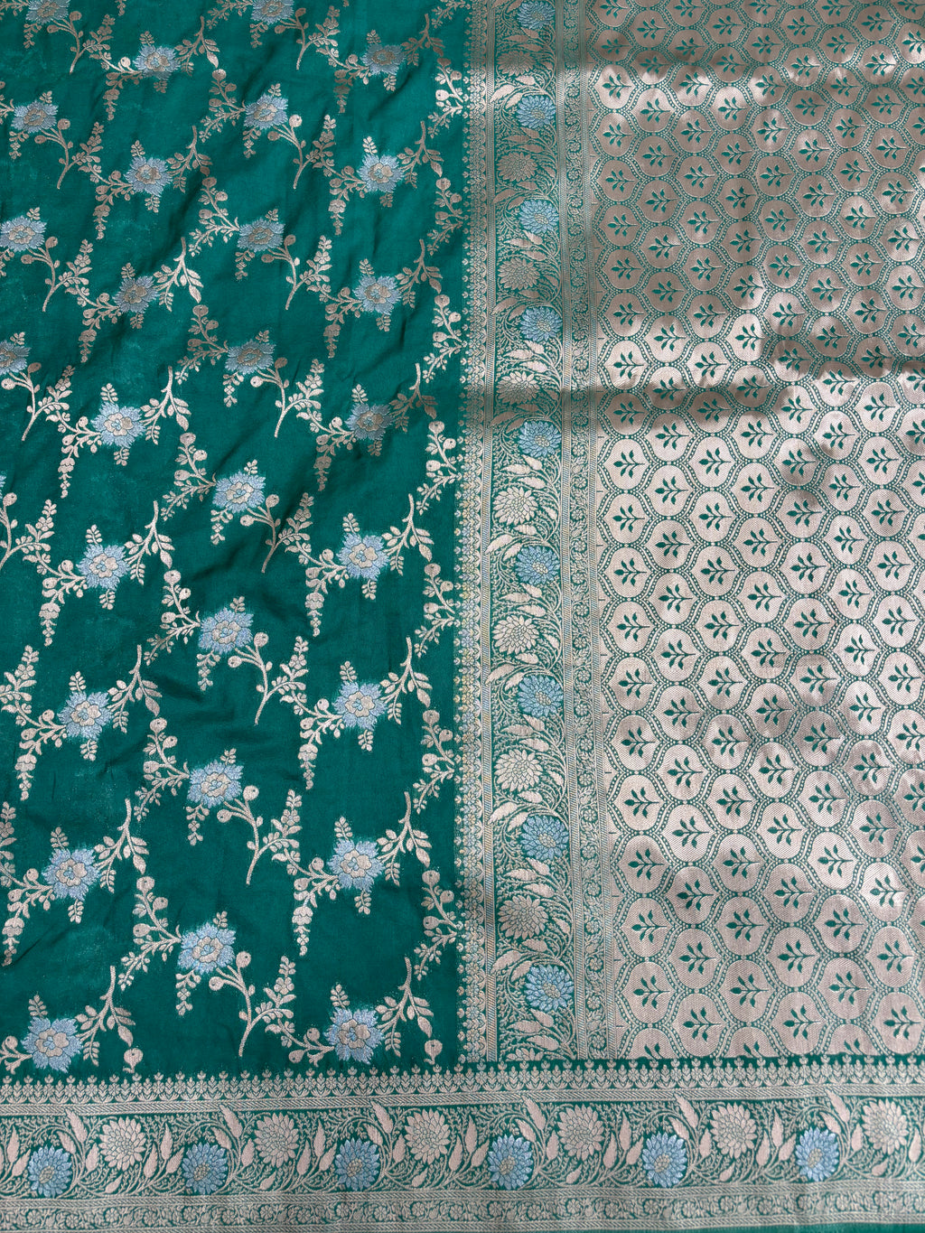 Teal Green Banarasi Georgette Alfi Meena Saree
