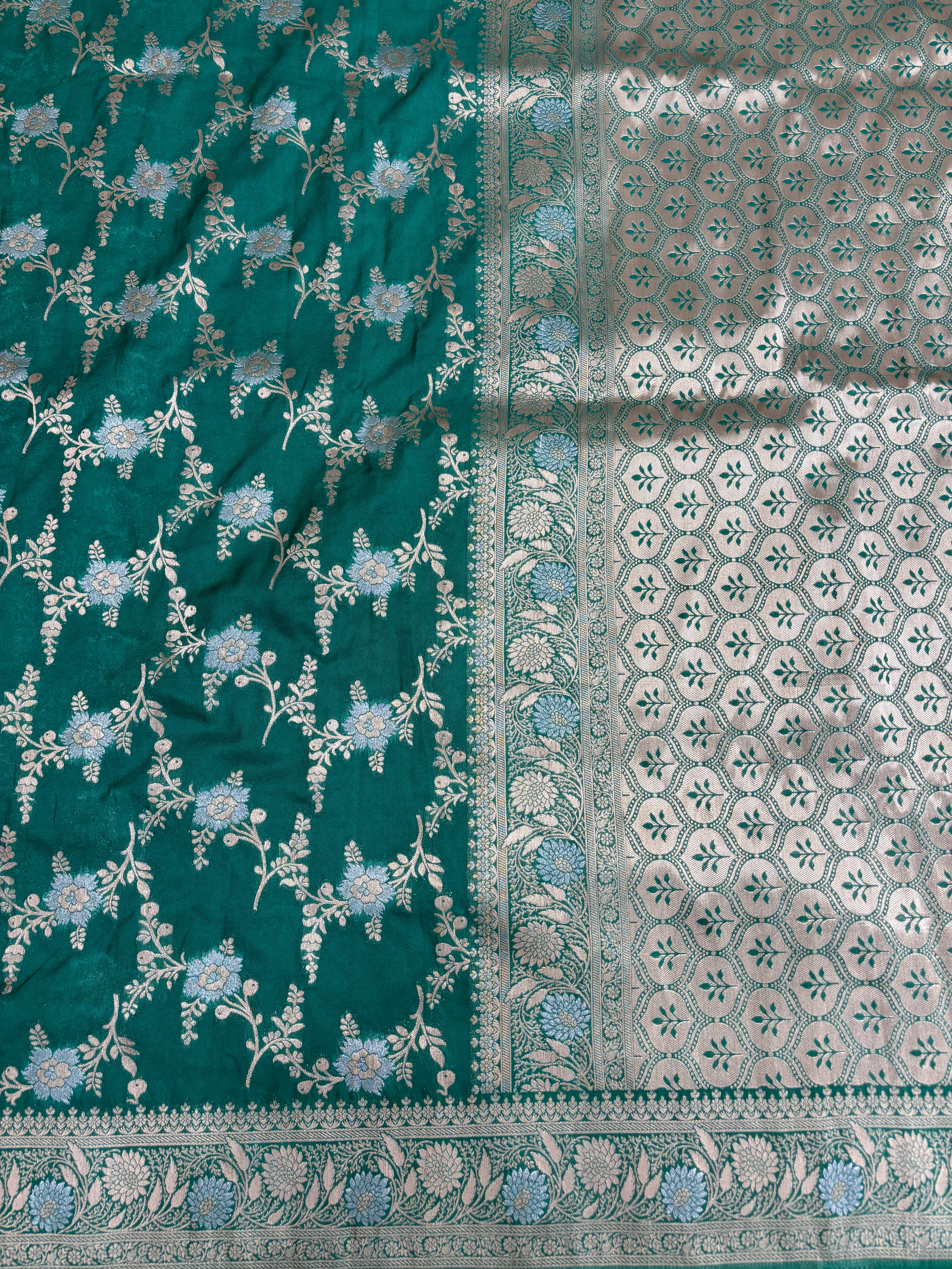 Teal Green Banarasi Georgette Alfi Meena Saree