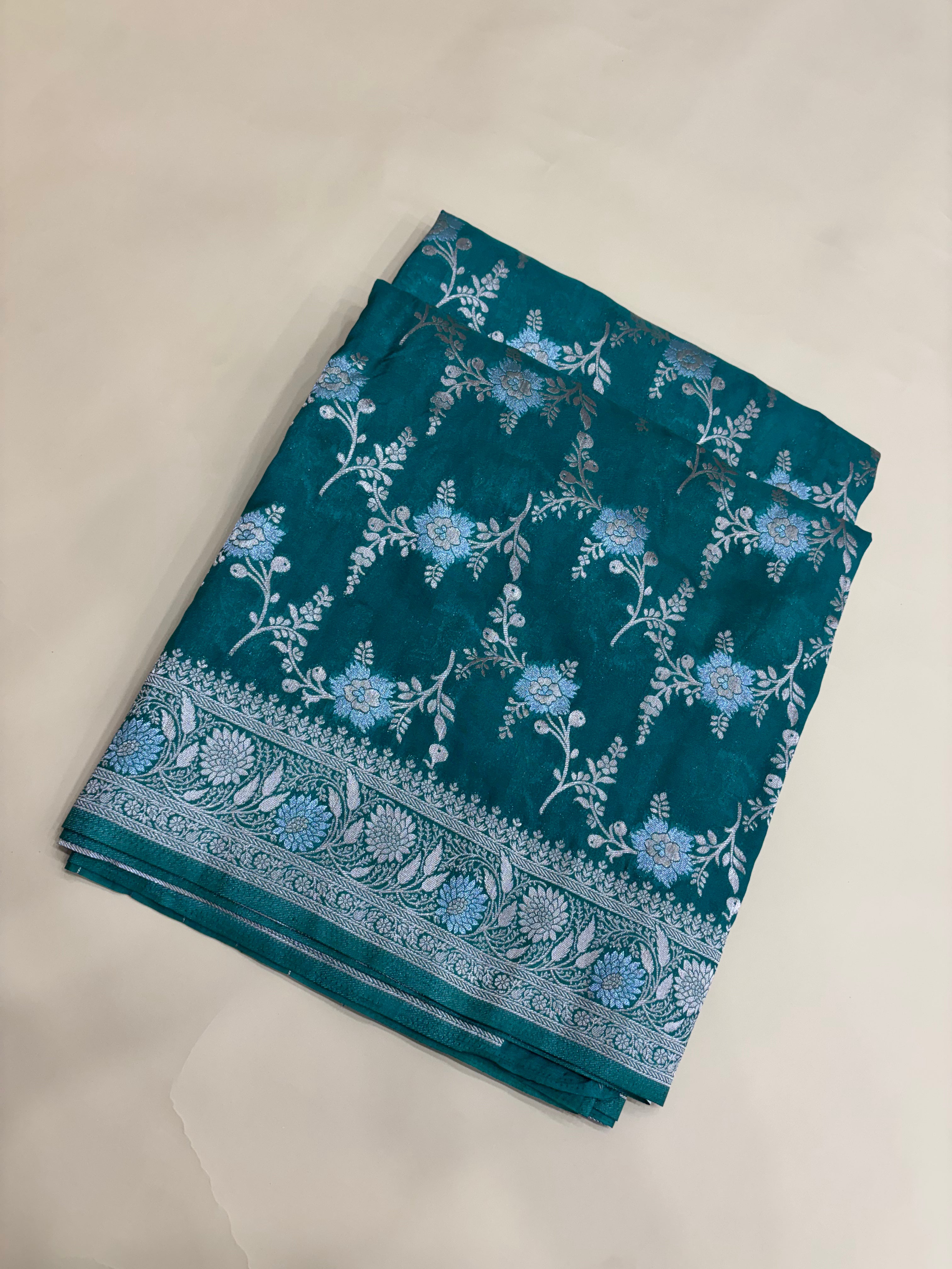 Teal Green Banarasi Georgette Alfi Meena Saree