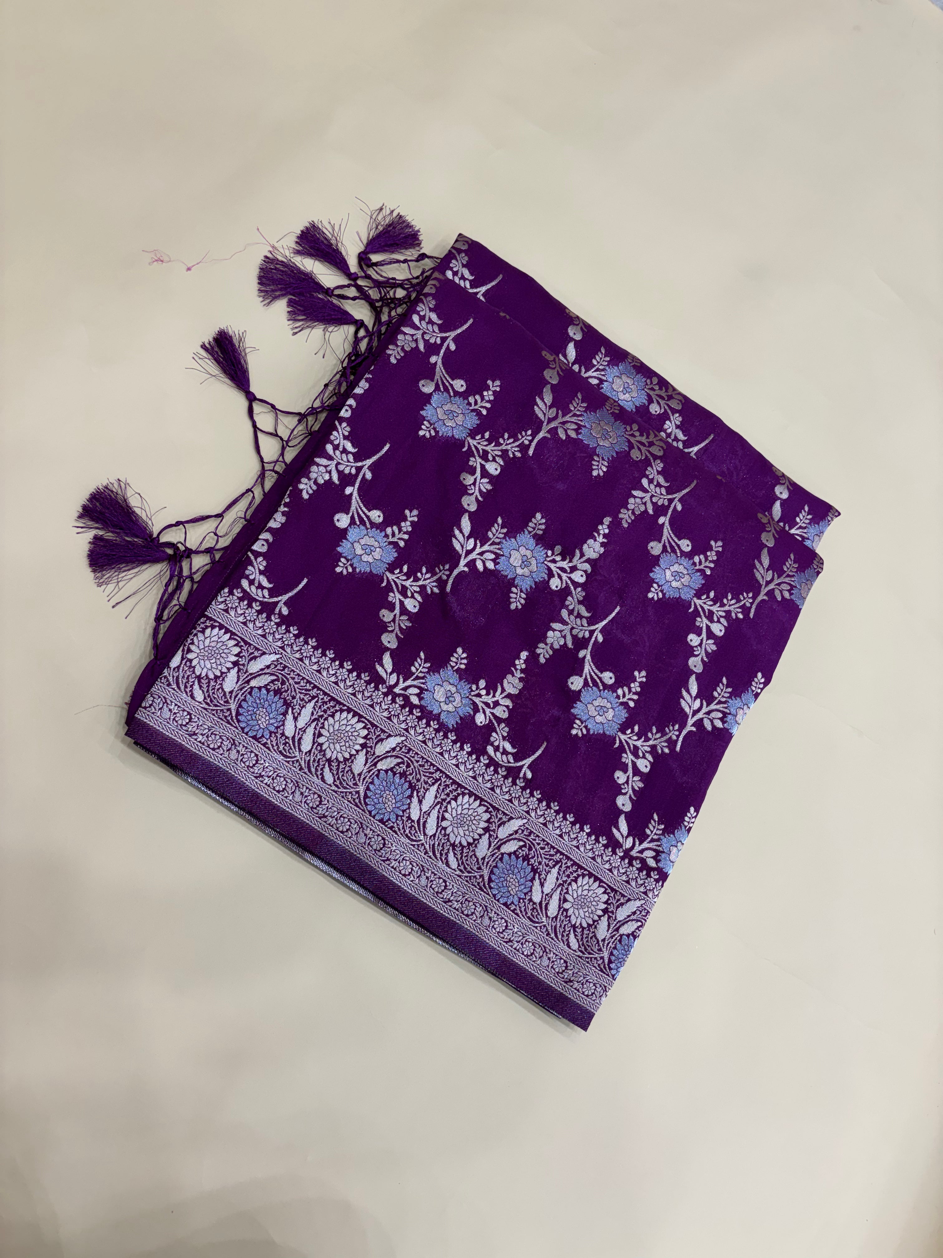 Purple Georgette Alfi Meena Saree