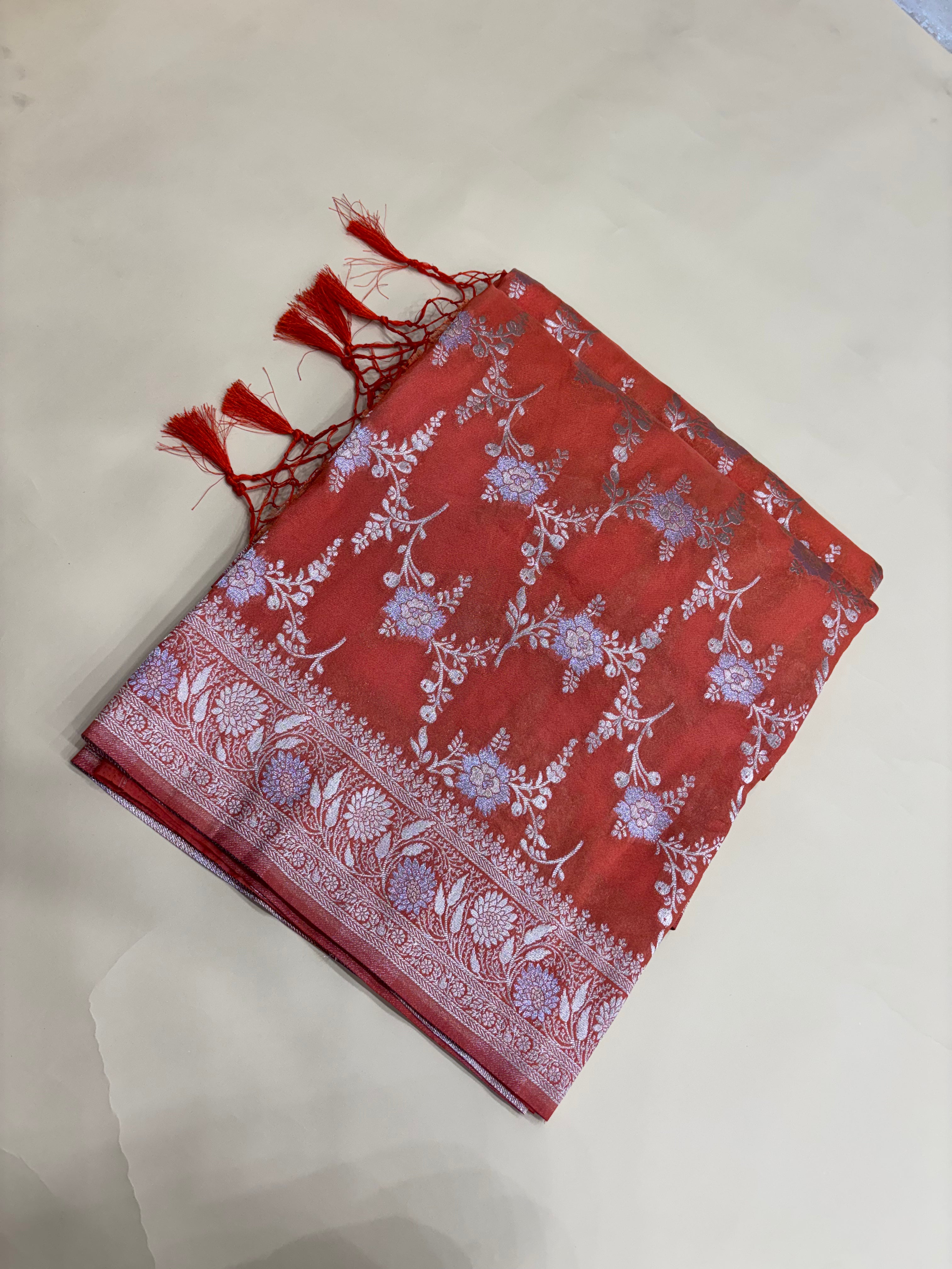 Rust Orange Georgette Alfi Meena Saree