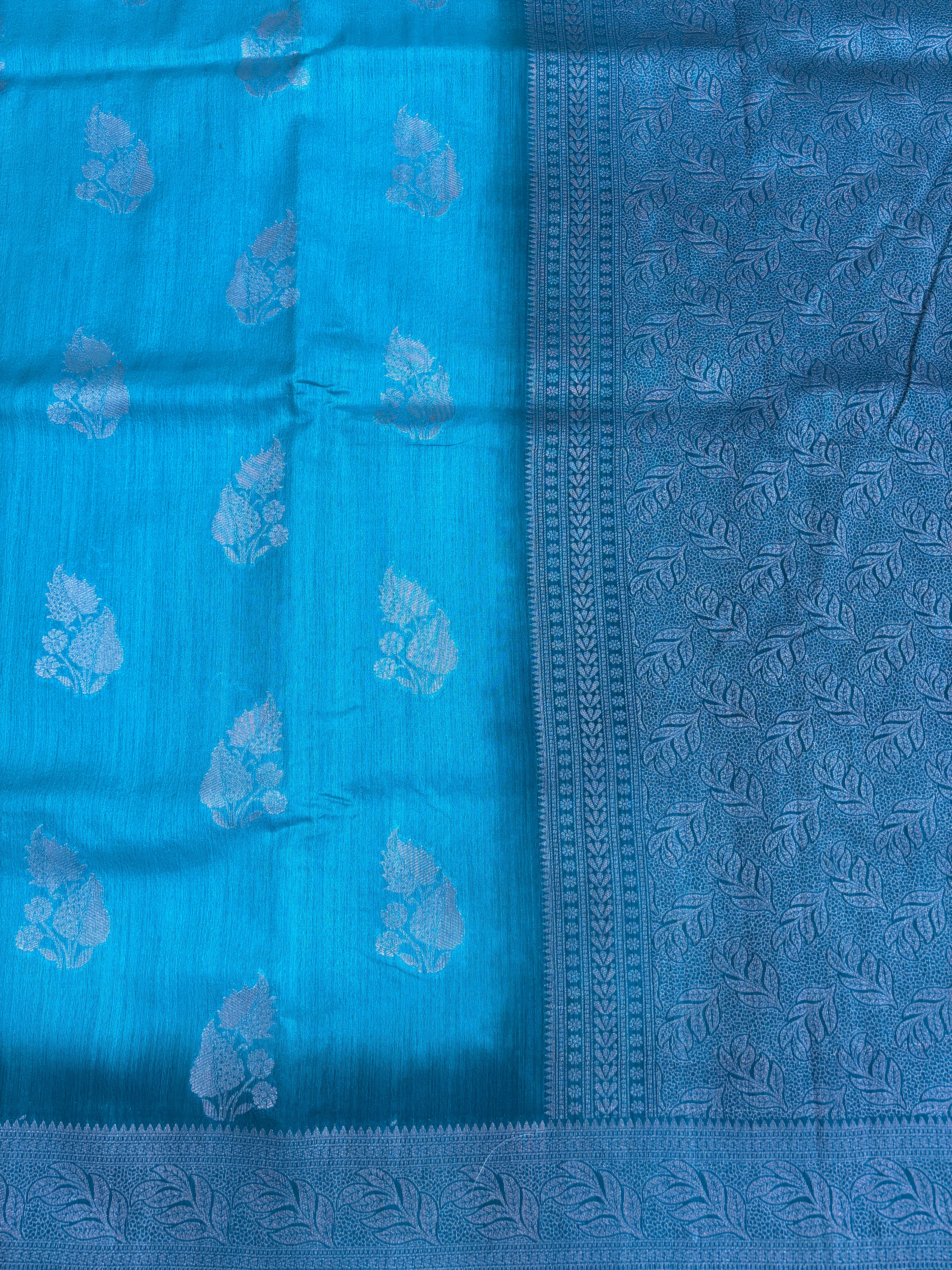 Blue Linen Khaddi Saree