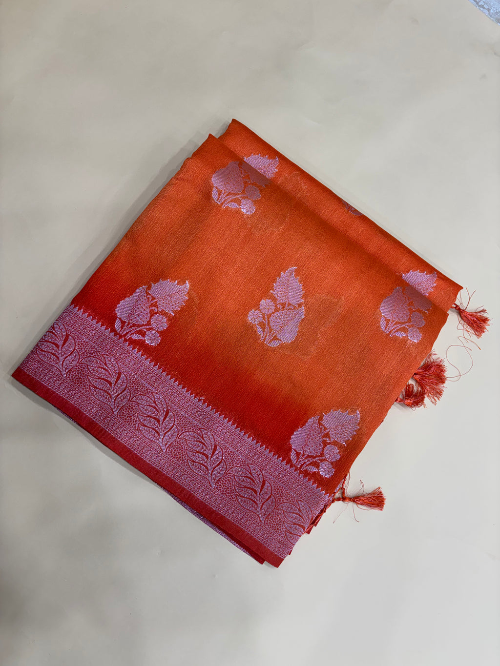 Rust Orange Linen Khaddi Saree