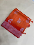 Rust Orange Linen Khaddi Saree