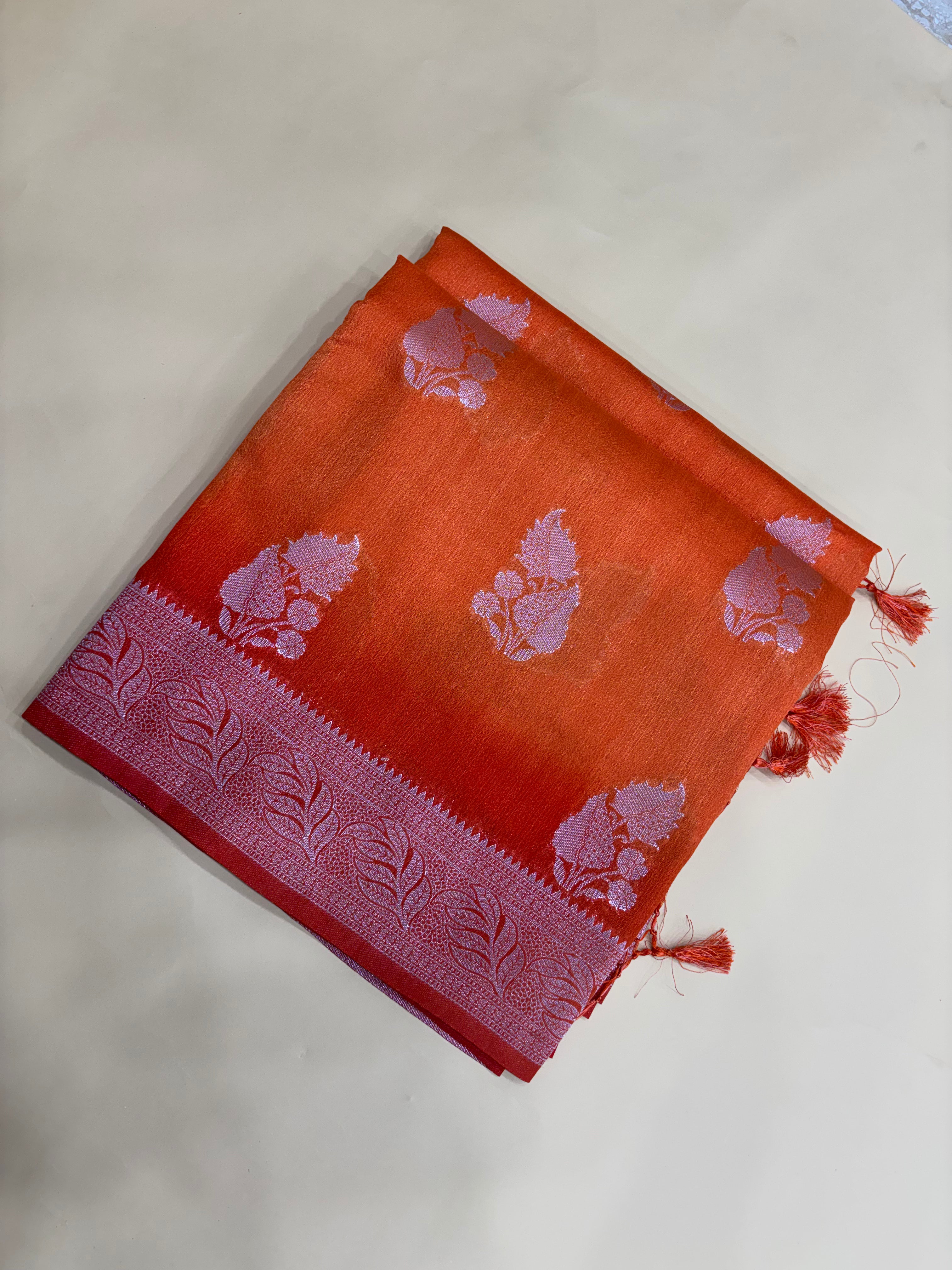Rust Orange Linen Khaddi Saree