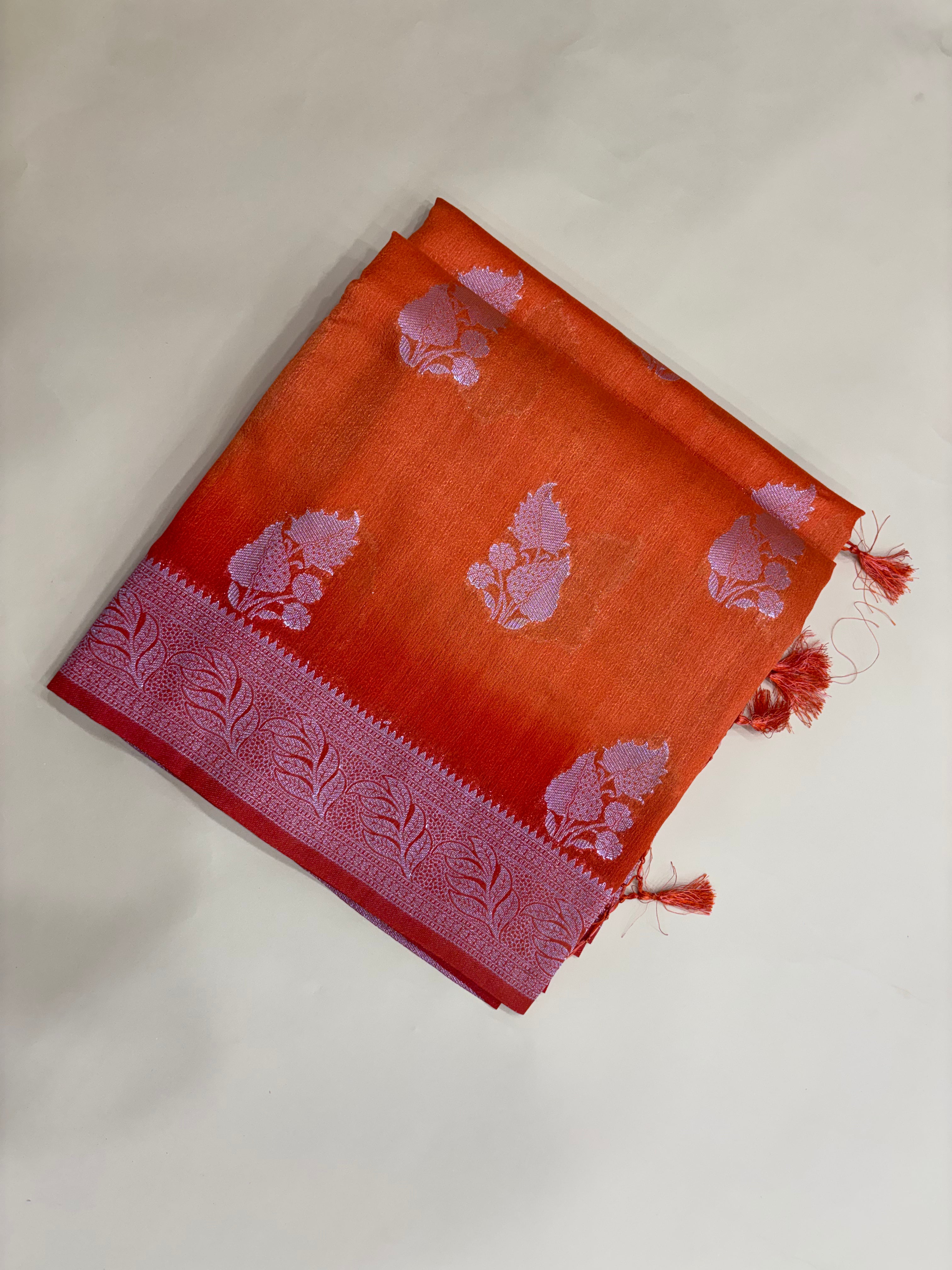 Rust Orange Linen Khaddi Saree