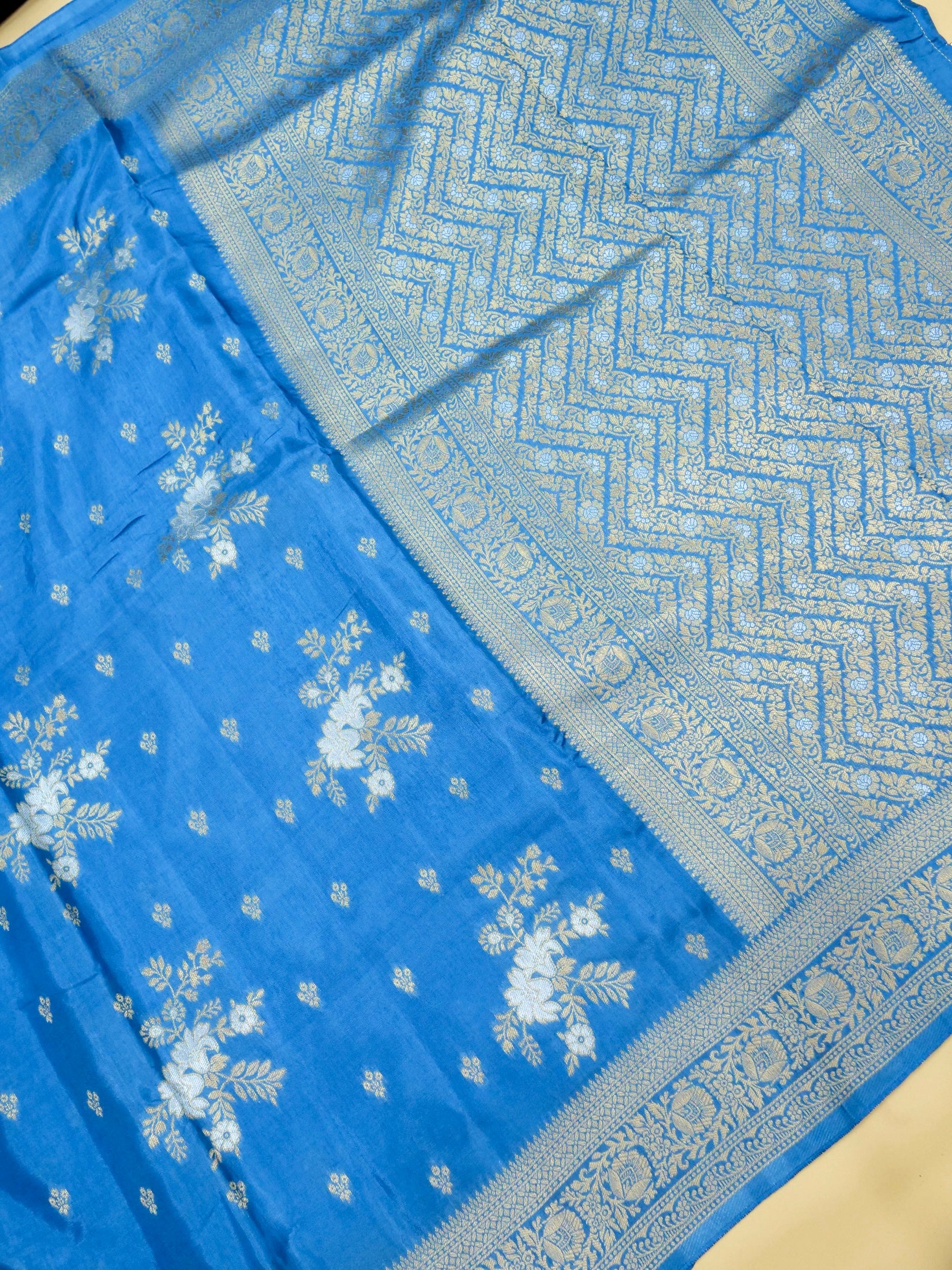 Azure Blue Banarasi Viscose Dola Silk Saree