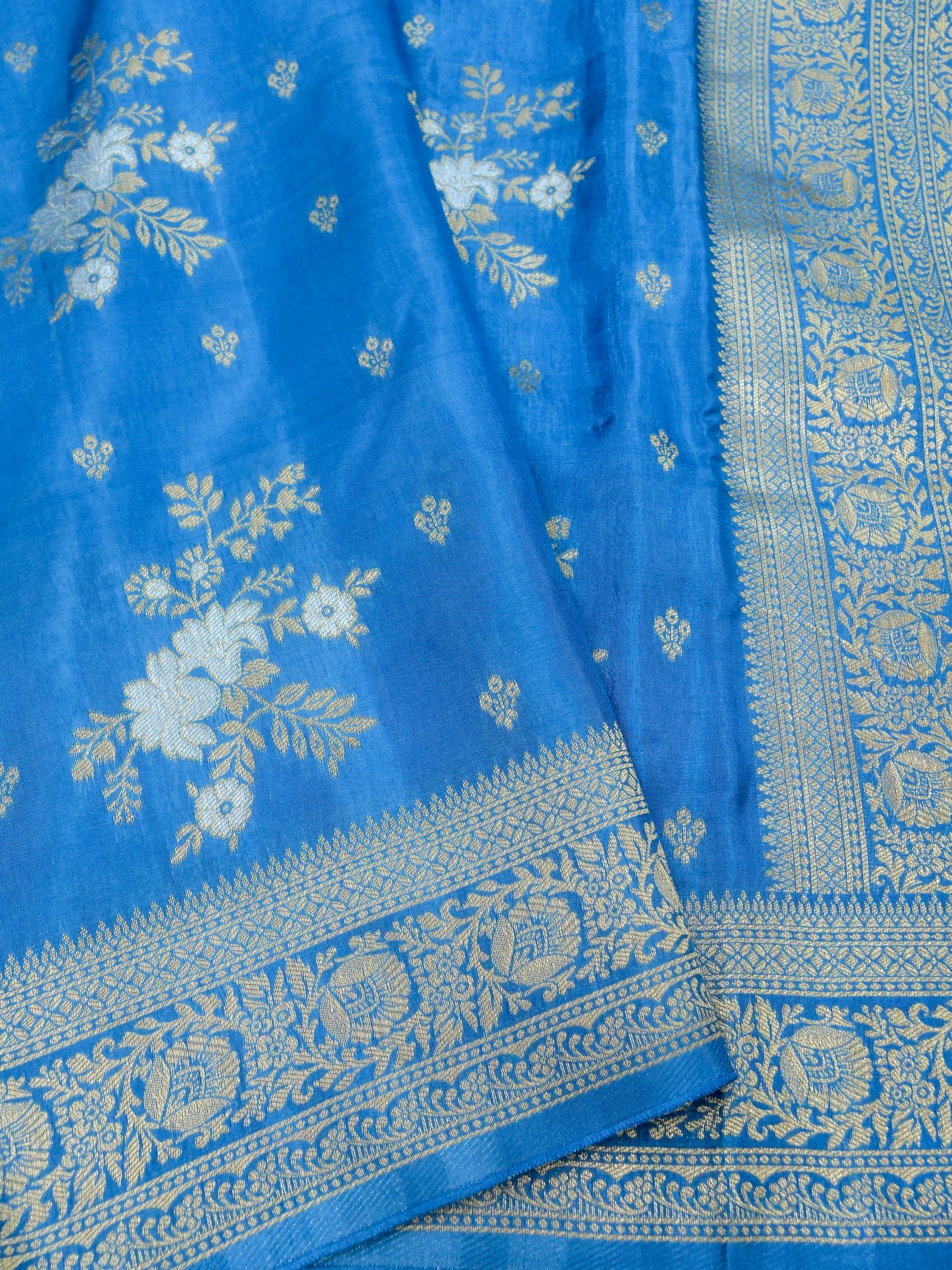 Azure Blue Banarasi Viscose Dola Silk Saree