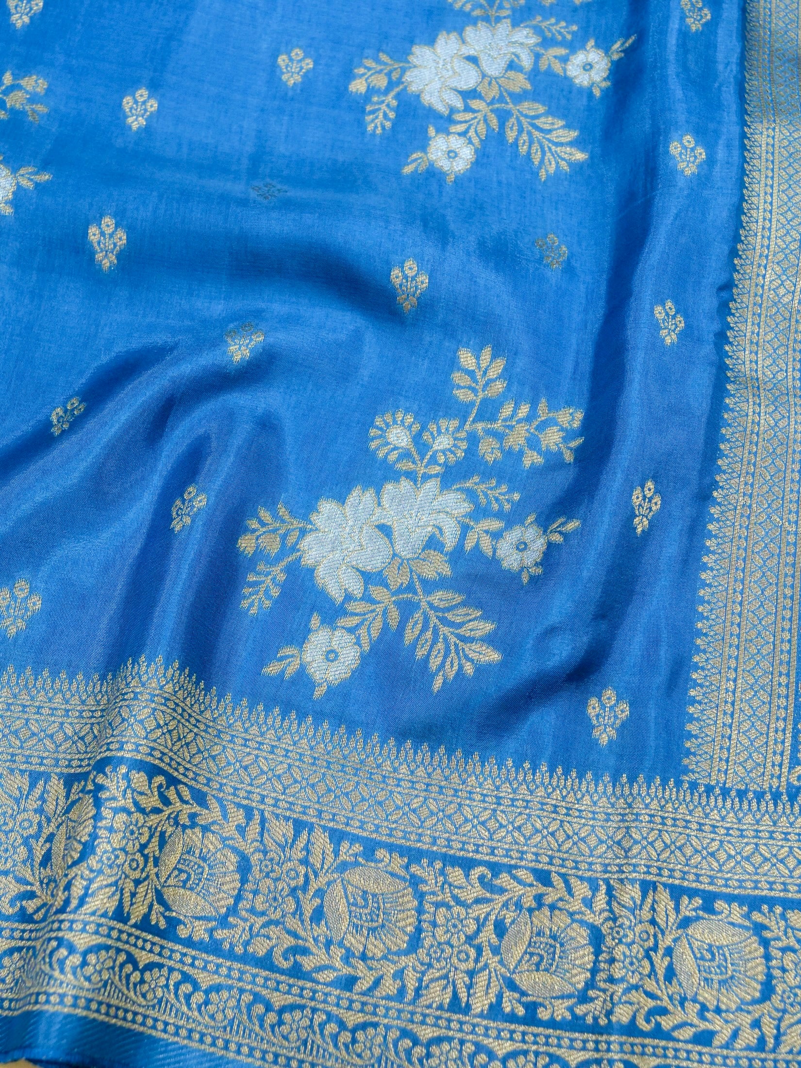 Azure Blue Banarasi Viscose Dola Silk Saree