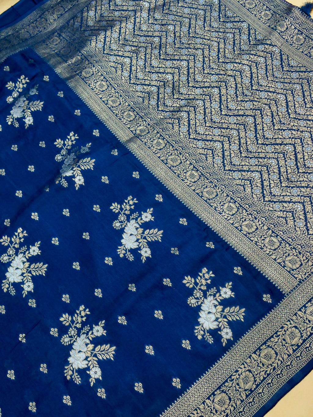 Midnight Blue Banarasi Viscose Dola Silk Saree