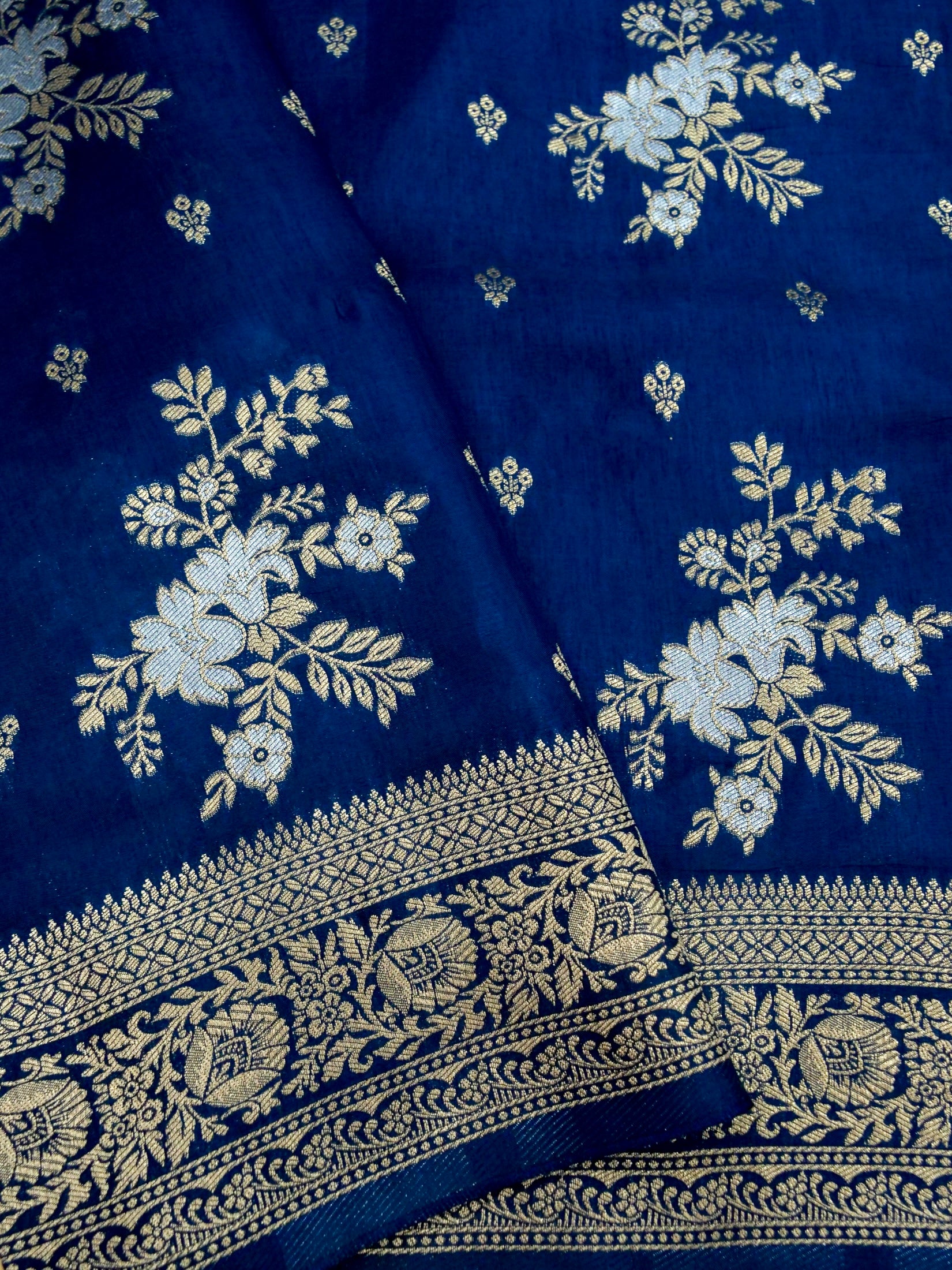 Midnight Blue Banarasi Viscose Dola Silk Saree