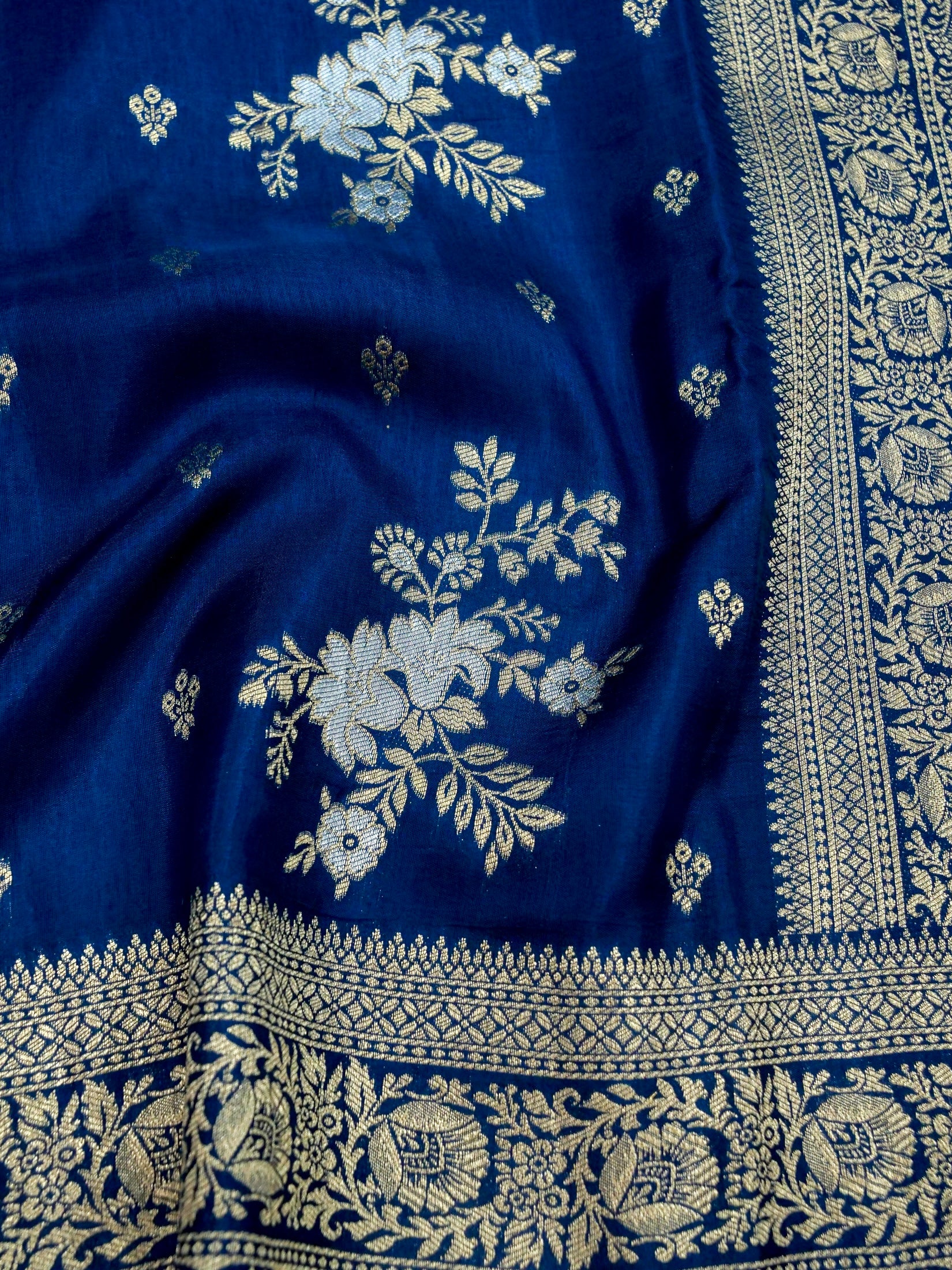 Midnight Blue Banarasi Viscose Dola Silk Saree