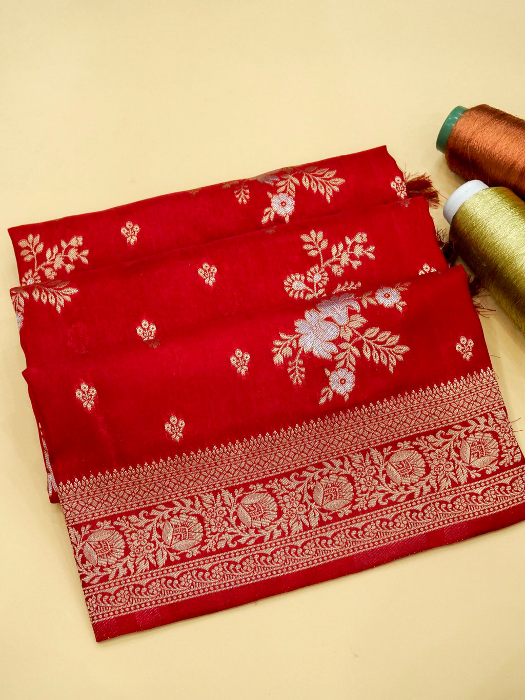 Crimson Red Banarasi Viscose Dola Silk Saree