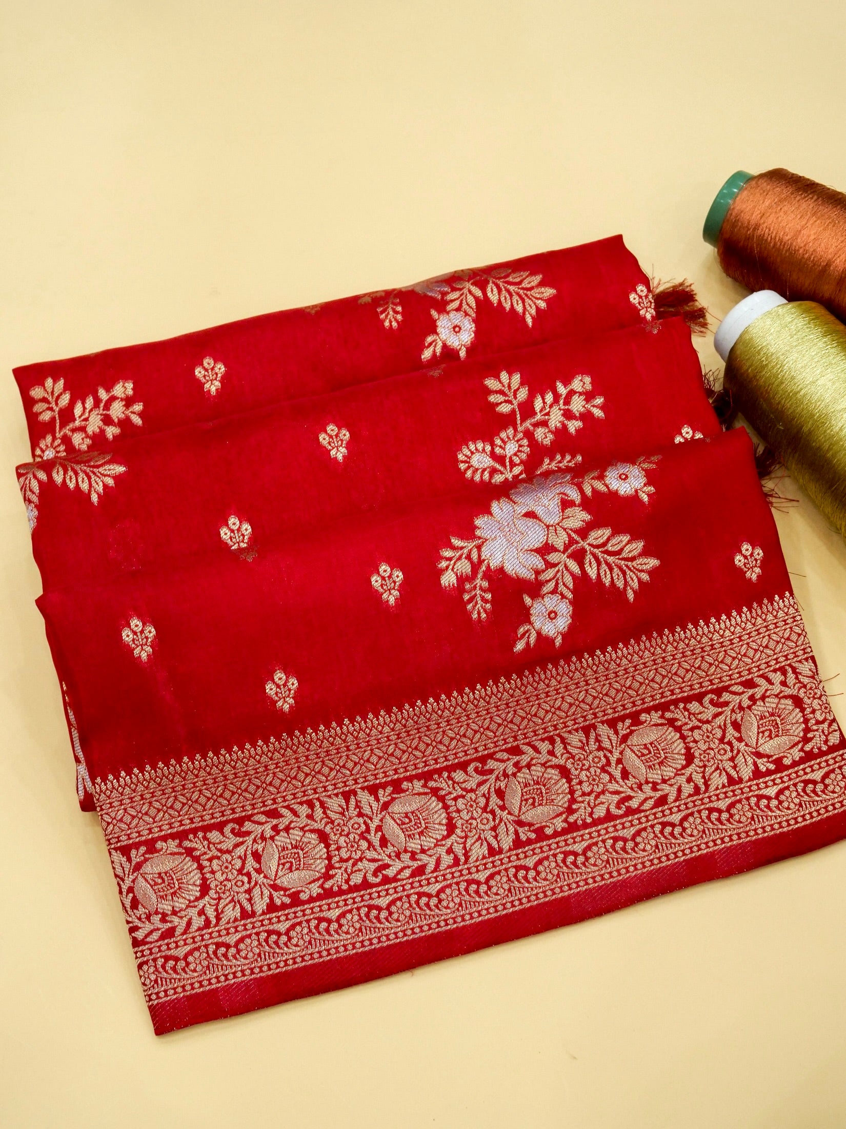 Crimson Red Banarasi Viscose Dola Silk Saree