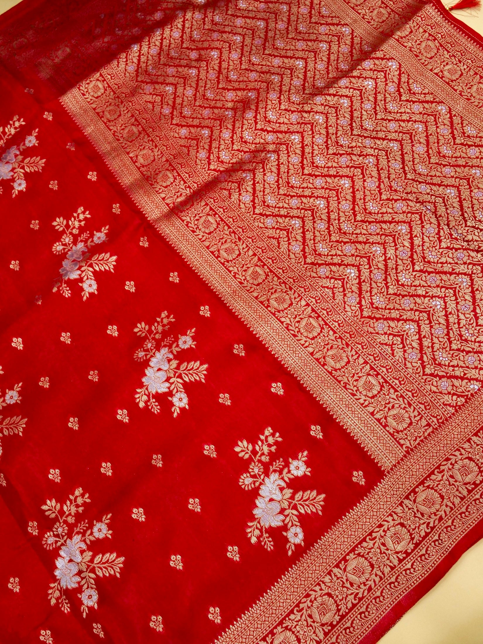 Crimson Red Banarasi Dola Silk Saree