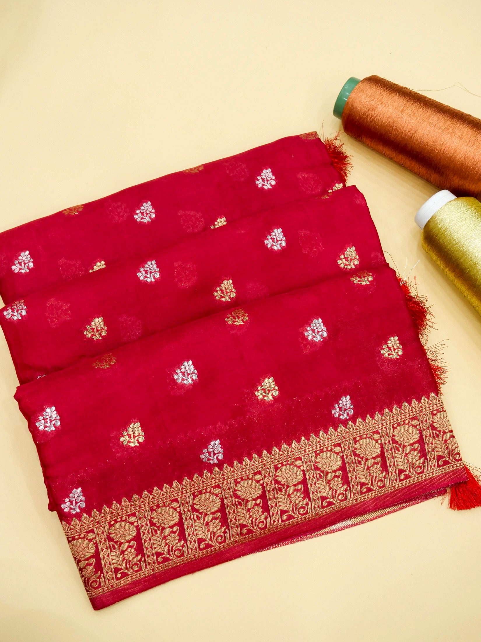 Crimson Red Banarasi Viscose Silk Saree